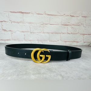 Authentic Gucci Marmont Double Gg Black Leather Belt 414516 90/36